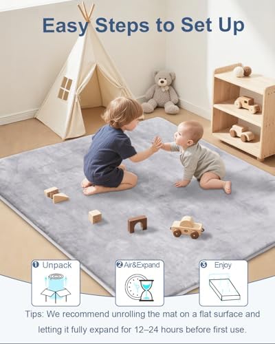 SEPARO Thick Baby Play Mat for Floor,50x50 Playpen Mat,Non-Slip,Grey