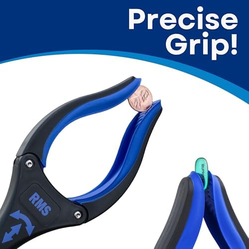 RMS 34 Inch Extra Long Reacher Grabber - Foldable with Rotating Jaw (Blue)
