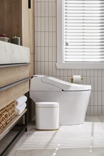 ELPHECO Bathroom Trash Can with Lid, 2 Gallon, Motion Sensor, White Gold