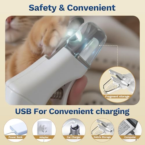2-in-1 Dog&Cat Nail Clippers with Light, Type-c Pet Claw Trimmer & Grinder