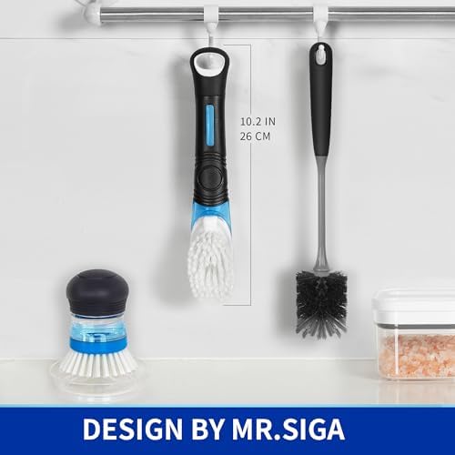 MR.SIGA Soap Dispensing Dish Brush, Kitchen Brush for Pot Pan Sink Cleaning