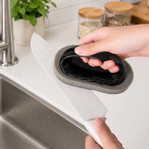 Black Magic Diamond Sponge Scrubber with Handle, Heavy Duty Stain & Rust Remover for Pots, Bowls, Utensils, Pans, Kitchen & Bathroom Cleaning,1 Pack