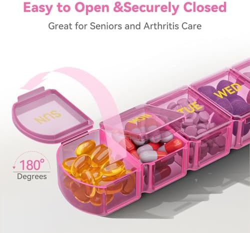 Large Pill Organizer Weekly - 7 Day Compartments with Easy-Open Design