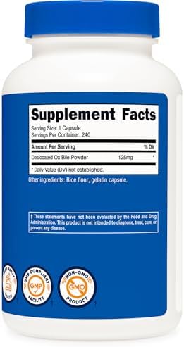 Nutricost Ox Bile Capsules 125mg, 240 Capsules - Non-GMO
