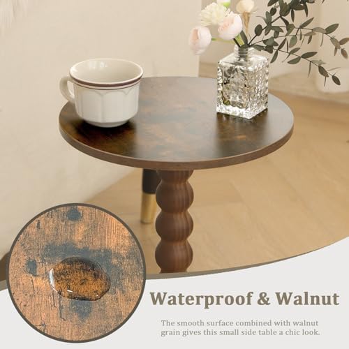 Fultyle Round Side Table, Small Drink Table for Small Spaces, Modern Accent Nightstand with Solid Wood Leg for Living Room, Bedroom, Corners, and Office (Rustic Brown)