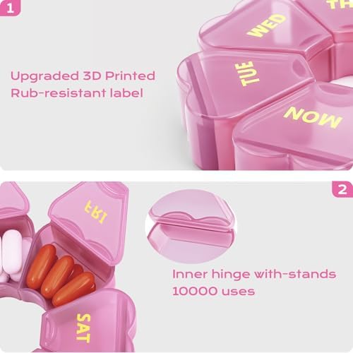 Cute Pill Organizer Weekly - Large 7 Day Compartments for Travel