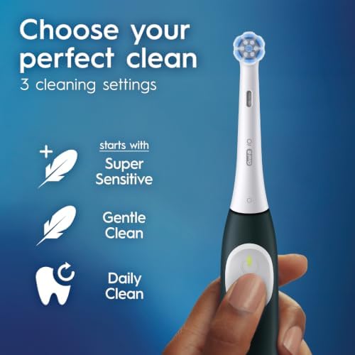 Oral-B Rechargeable Electric Toothbrush, iO2 Starter Kit, 3 Cleaning Modes, Automatic Pressure Sensor to Protect Gums, 2 Brush Heads, Forest Green