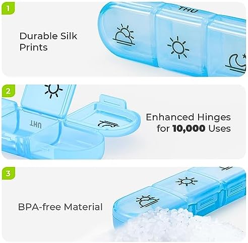 AUVON Weekly Pill Organizer 3 Times a Day with A PU Leather Bag, BPA-Free