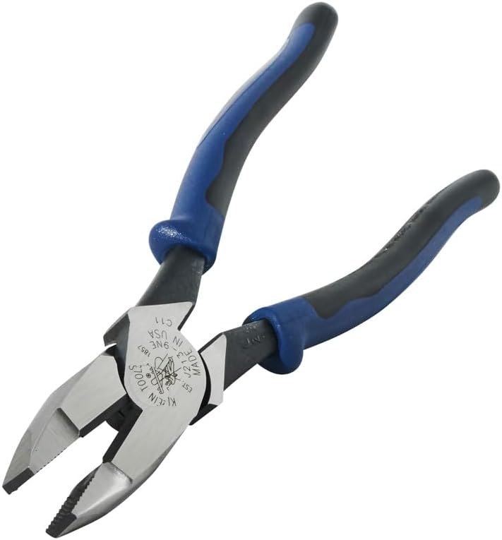 Klein Tools J213-9NE Side Cutter Linemans Pliers, Made in USA, High Leverage, 9-Inch, Streamlined Design, Color Coded
