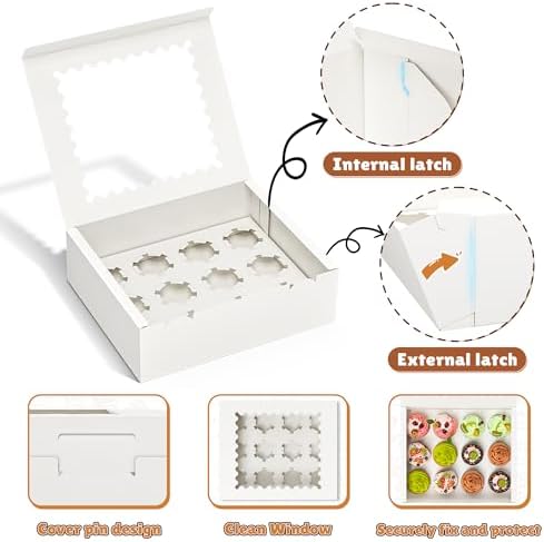 RYDDOY 4 Pack White Cupcake Boxes, Hold 12 Count Cupcake, Cupcake Carriers