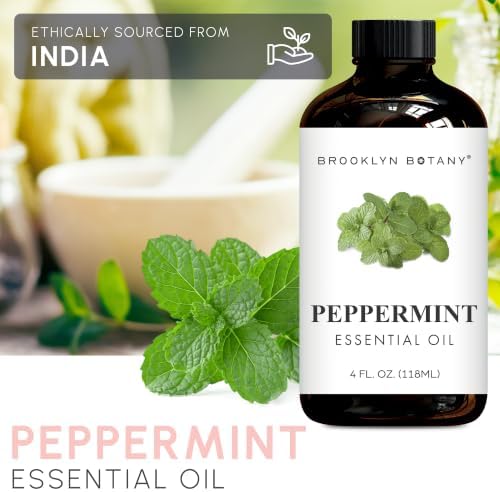 Brooklyn Botany Peppermint Essential Oil - Huge 4 Fl Oz - 100% Pure and Natural - Premium Grade with Dropper - for Aromatherapy and Diffuser