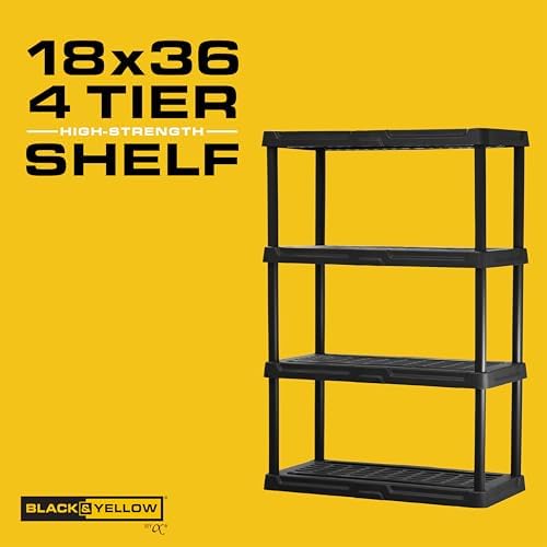 CENTREX 4-Tier Heavy Duty Plastic Storage Shelves for Garage, Black