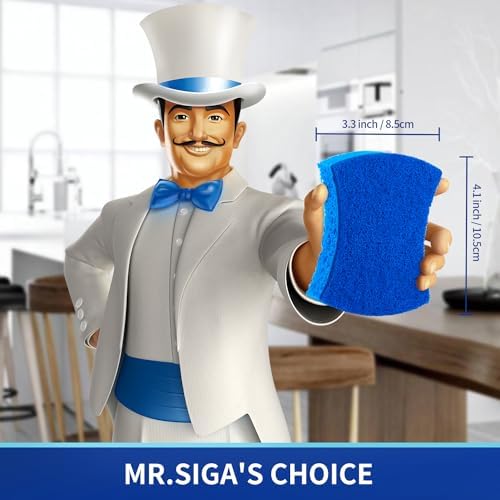 MR.SIGA Non-Scratch Cellulose Scrub Sponge, Dual-Sided Dish Sponge, 12 Pack