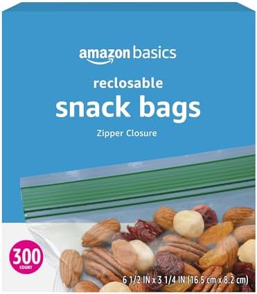 Amazon Basics Reclosable Food Storage Snack Bags, 300 Count