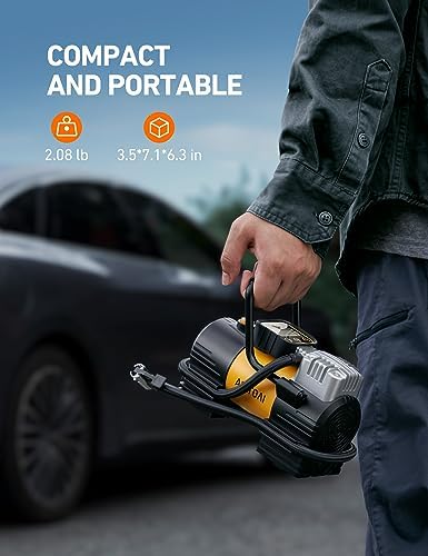 AstroAI Tire Inflator Portable Air Compressor 12VDC Tire Pump Digital Gauge