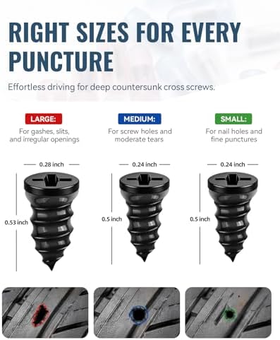AUTOWN Tire Repair Kit with Tire Plug Screw Type, Heavy Duty Emergency Tool
