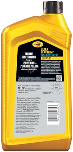 Pennzoil Ultra Platinum Full Synthetic 0W-40 Motor Oil, 1 Quart (6 Pack)