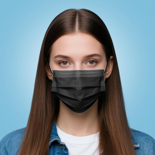 LEMENT 100 Pcs Disposable Face Masks,3 Ply Face Masks Black Disposable Mask