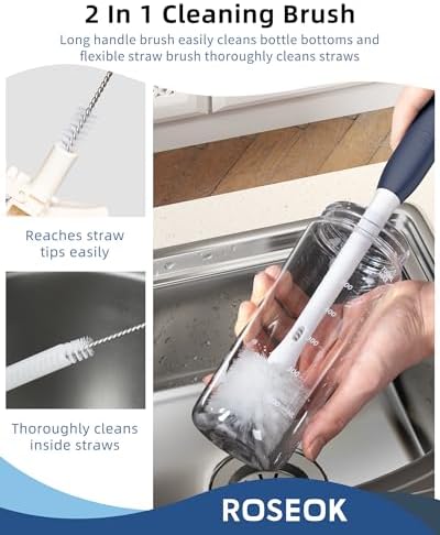 ROSEOK Bottle Brush with Straw Cleaner Brush, 2 in 1, Nylon Bristles