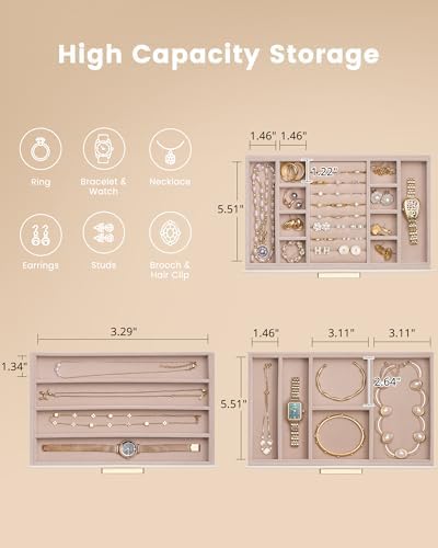 Lolalet Jewelry Box Organizer, 3-Layer Jewelry Storage Case -Beige
