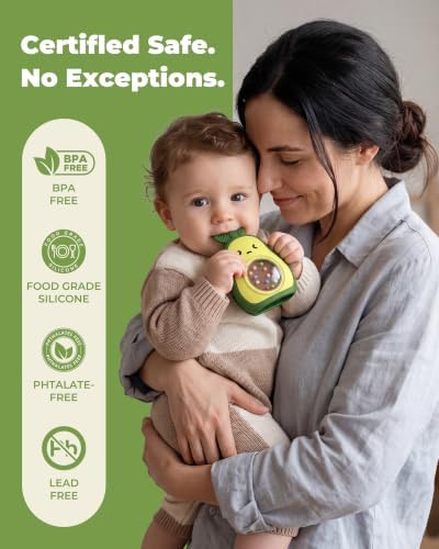 Infinno Avocado Silicone Teething Toy with Rattle for Infant 3-12 Months