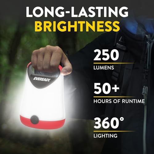 Eveready LED Camping Lantern X-250 (2-Pack), Super Bright Tent Lights, Rugged Water Resistant LED Lanterns, 100 Hour Run-time (Batteries Included), Red and Black