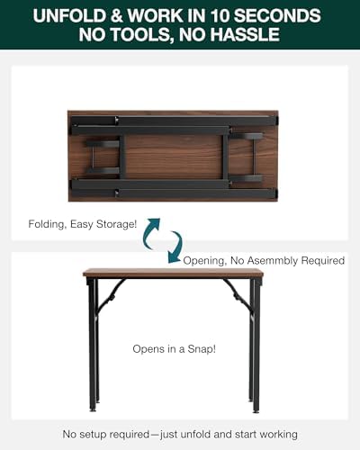Frylr Small Folding Computer Desk – Portable 35.8 Inch Foldable Laptop Table, No-Assembly, Collapsible and Compact for Easy Storage, Lightweight for Small Spaces, Craft and Study Use, Dark Walnut