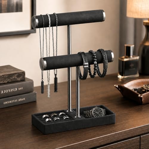 bussdis 2 Tier Bracelet Holder Display, Necklace Holder Organizer, Black