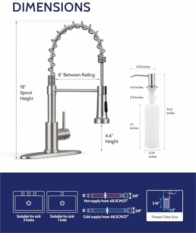 LUFEIDRA Pull-Down Kitchen Faucet with Soap Dispenser, Brushed Nickel