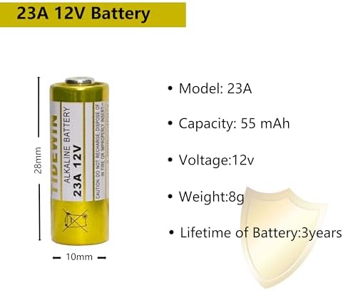 A23 12V Alkaline Battery, 23A 12 Volt, 5 Pack Long Lasting