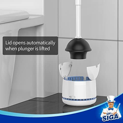 MR.SIGA Toilet Plunger with Holder, Plungers for Bathroom Heavy Duty, White
