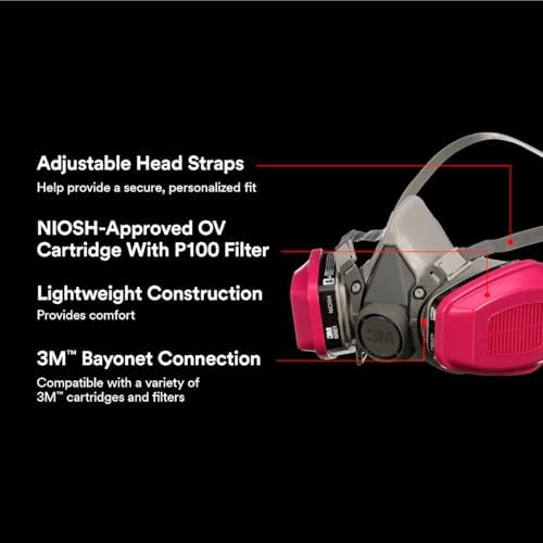 3M P100/OV Odor/Particulate Multi-Purpose Reusable Respirator 65021, NIOSH-APPROVED Organic Vapor Cartridge, Medium