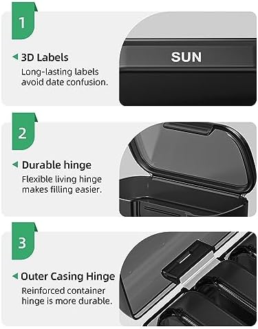 PULIV Weekly Pill Organizer with Large Capacity, Dual Protection (Black)