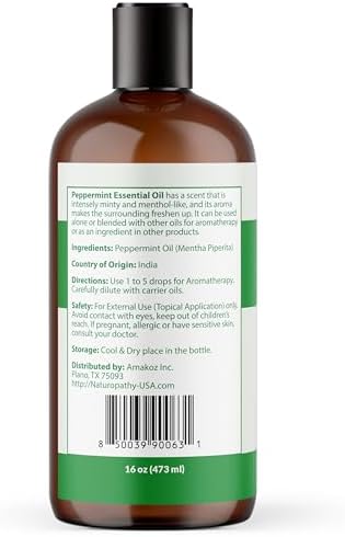 Naturopathy Peppermint Essential Oil, Therapeutic Grade, Premium Quality Perfect for Aromatherapy (16oz, Peppermint)