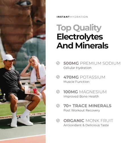 Instant Hydration Sugar Free Electrolytes Powder Packets Variety Pack - Watermelon, Raspberry, Lemon Lime Drink Mix & Travel Essentials with Magnesium and Potassium - Post Workout Recovery - 20 Sticks