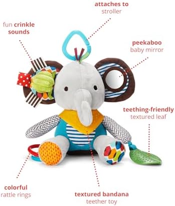 Skip Hop Bandana Buddies Baby Activity and Teething Toy with Multi-Sensory Rattle and Textures, Elephant