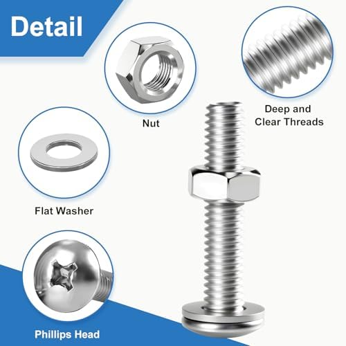 121PCS Nuts and Bolts Assortment Kit, M4 M5 M6 Phillips Head Machine Screws Assorted Set with Storage Case, Small Metric Bolts Nuts and Flat Washers Kit