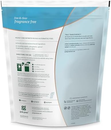 Grab Green Bleach Alternative Pods, 60 Count, Fragrance Free, Chlorine Free