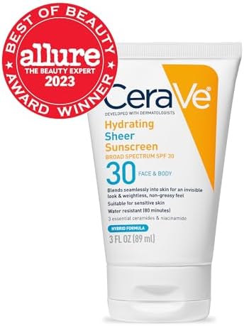 CeraVe Hydrating Sheer Sunscreen SPF 30 with Hyaluronic Acid, 3oz