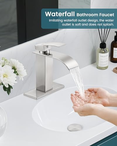 Bathroom Faucet Brushed Nickel Waterfall Single Handle Vanity Faucet