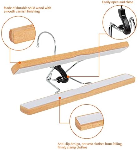 Amazon Basics Sturdy Wooden Pants Hangers for Closet Organization, Natural, 10-Pack