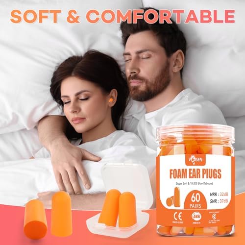VOISEN 60 Pairs Foam Ear Plugs, Ear Plugs for Sleeping Noise Cancelling