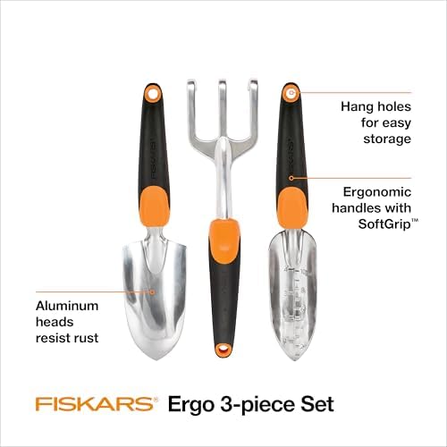 Fiskars 3-Piece Garden Hand Tools Set w/ Trowel, Transplanter & Cultivator