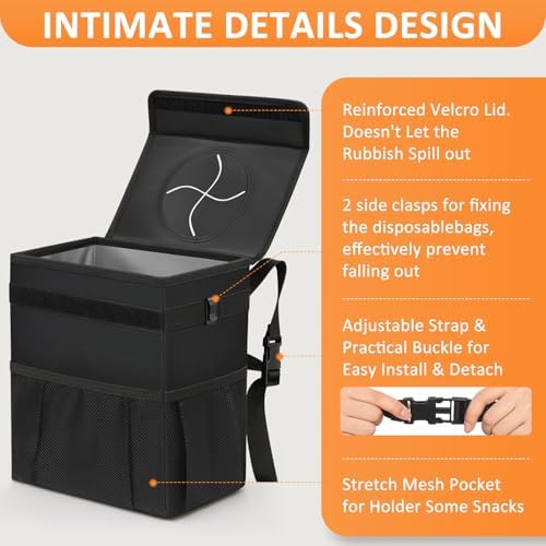 Vankor Car Trash Can with Lid Leak Proof Car Accessories for Women