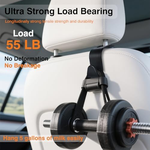 4-Pack Car Seat Hooks - 55 lb Each, Fits 0.32-0.55 in Headrest Rods