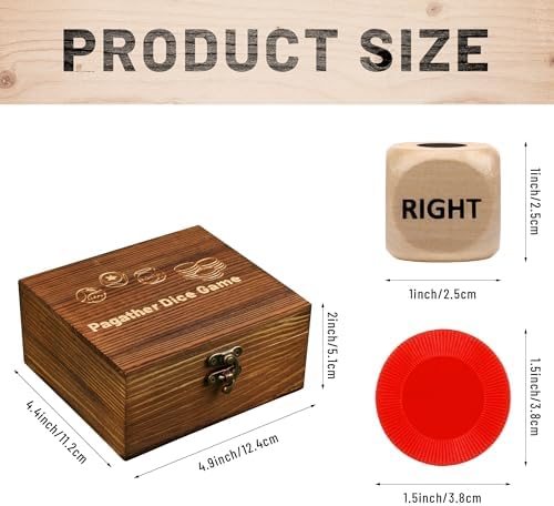 Pagather Left Right Roll Dice Game Set, Wooden Box with 3 Dice & 48 Chips