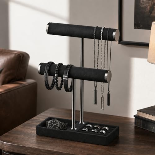 bussdis 2 Tier Bracelet Holder Display, Necklace Holder Organizer, Black