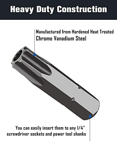 ROTATION 14-Piece Tamper Resistant Star Bits, Chrome Vanadium Steel, T5 - T40 Impact Grade Security Torx Bit Set, 1/4-inch Hex Shank