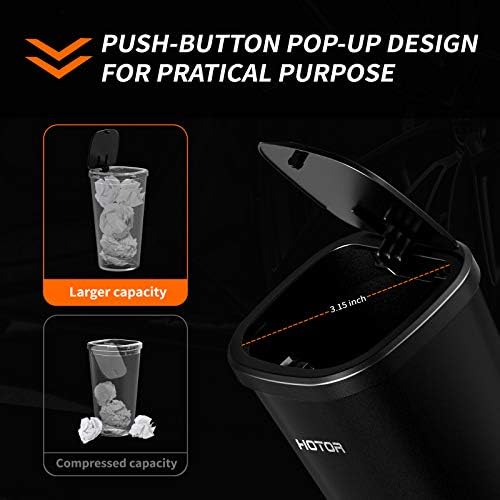 HOTOR Car Trash Can with Lid, 30 Trash Bags, Black, 2-Pack