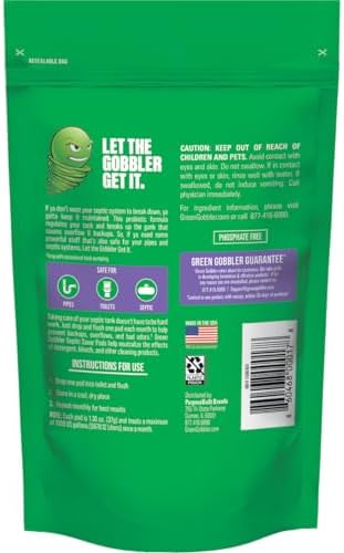 Green Gobbler Septic Tank Enzyme Treatment Packets, 6 Month Supply - Powerful & Natural Bacteria to Prevent Costly Septic Issues, Back-Ups